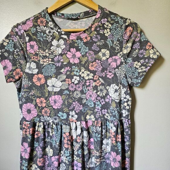 EUC LILY WHITE FLORAL CREW NECK BABYDOLL TIERED DRESS SIZE L - Picture 4 of 14